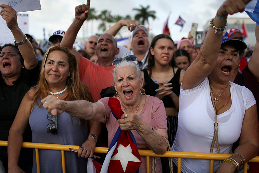 People in the Little Havana neighborhood of Miami rallied July 14 in solidarity with protesters in Cuba.
