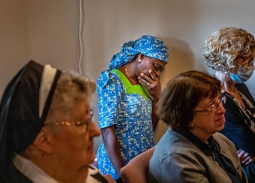 Margaret Mary Akintolayo prayed during eucharistic adoration at Our Lady of Guadalupe Convent in St. Louis on Aug. 23. The convent, located across the street from Planned Parenthood, is a place of prayer near the only remaining abortion facility in Missouri.