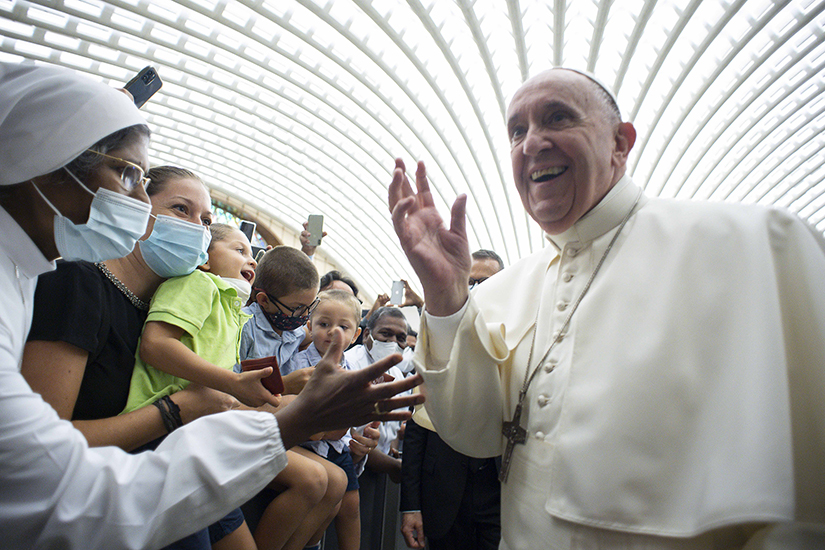 Pope Francis greeted people during an audience with the faithful from the Diocese of Rome at the Vatican Sept. 18.