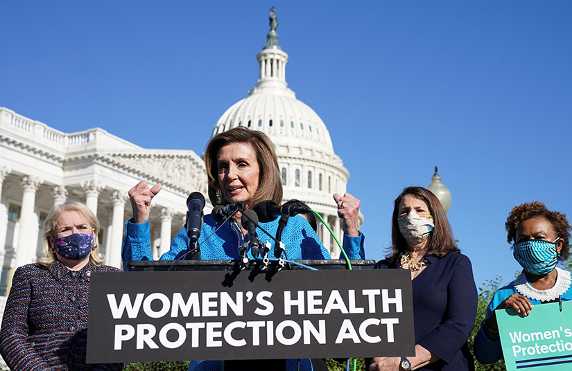 House Speaker Nancy Pelosi, D-Calif., spoke during a news conference on Capitol Hill in Washington Sept. 24 about the Women's Health Protection Act, which establishes a legal right to abortion in all 50 states under federal law. The measure passed the House in a 218-211 vote.