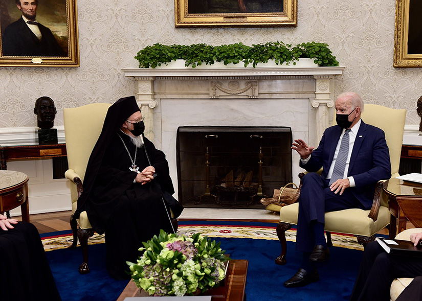 President Joe Biden met with Ecumenical Patriarch Bartholomew of Constantinople at the White House in Washington Oct. 25.