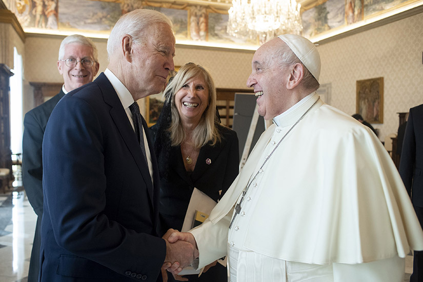 U.S. President Joe Biden greeted Pope Francis during a meeting at the Vatican Oct. 29. The two met for nearly 90 minutes, including 75 minutes of closed-door discussions, on Oct. 29.