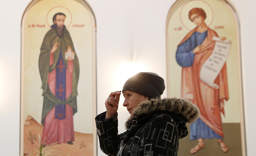 A believer attended a liturgy at the Ukrainian Catholic Cathedral of the Resurrection of Christ in Kyiv Jan. 26, the day set by Pope Francis for worldwide prayers for peace in Ukraine.