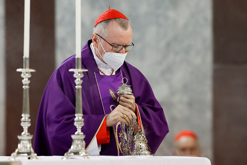 Cardinal Pietro Parolin, Vatican secretary of state, burned incense as he celebrated Ash Wednesday Mass at the Basilica of Santa Sabina in Rome March 2. Cardinal Parolin celebrated the Mass in place of Pope Francis, who was not able to attend because of knee pain.