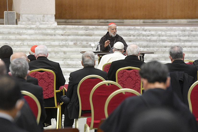 Cardinal Raniero Cantalamessa, preacher of the papal household, offered a Lenten meditation to Pope Francis and members of the Roman Curia in the Paul VI hall at the Vatican March 18.