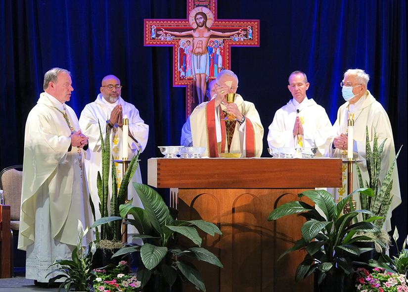 New Orleans Archbishop Gregory M. Aymond, center, celebrated the opening Mass of the National Catholic Educational Association’s April 19-21 convention at the Hilton New Orleans Riverside Hotel.