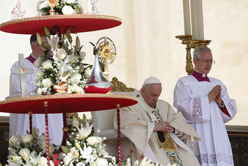 Relics of new saints were placed on a stand as Pope Francis celebrated Mass for the canonization of 10 new saints in St. Peter’s Square at the Vatican May 15. Five of the new saints are from Italy, three from France, one from India and one from the Netherlands.