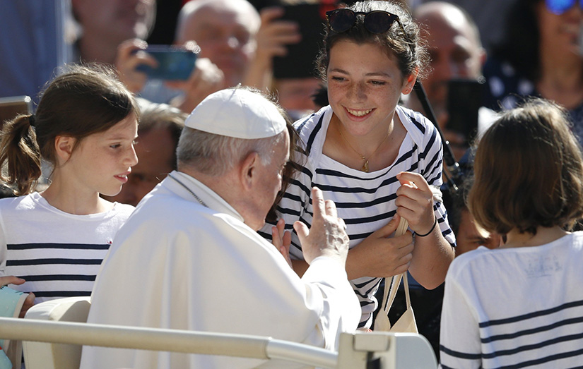 Pope Francis said goodbye to children who rode in the popemobile during his general audience in St. Peter’s Square at the Vatican June 1.