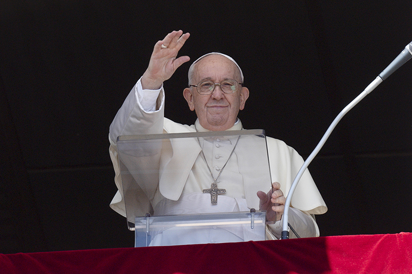 Pope Francis greeted the crowd as he led the Angelus from the window of his studio overlooking St. Peter’s Square at the Vatican July 10. In his remarks, the pope said the parable of the Good Samaritan is a call for Christians to “have compassion on those whom we encounter along the way, above all on those who suffer and are in need.”