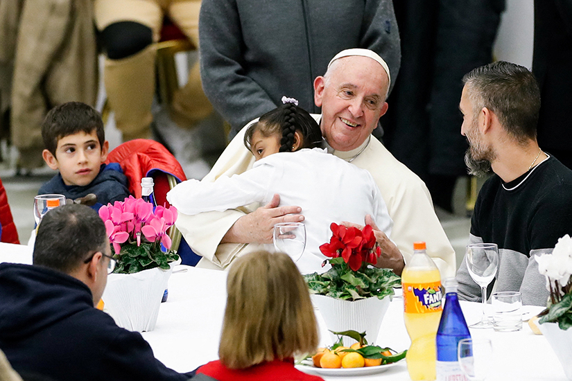 Pope Francis joined about 1,300 guests for lunch in the Vatican audience hall on the World Day of the Poor Nov. 13. Loved by God, “let us love His most discarded children. The Lord is there,” the pope said at Mass that day.