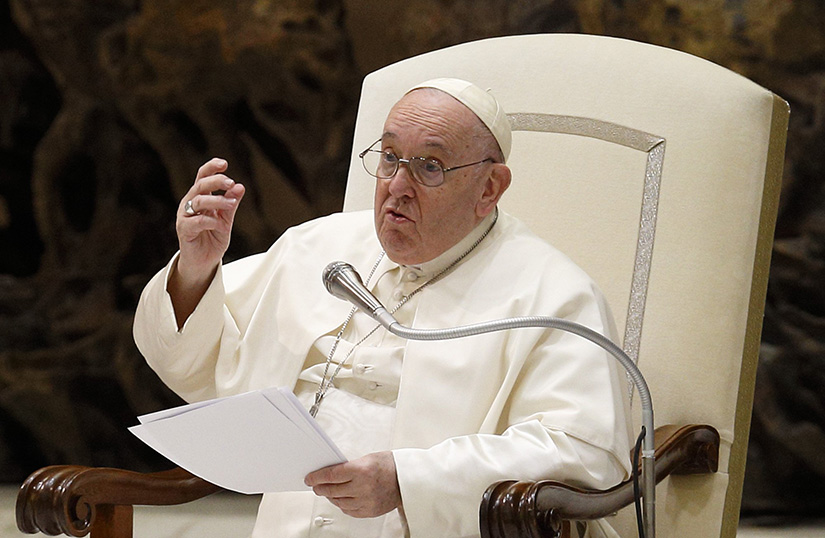 Pope Francis spoke during his general audience Jan. 18 in the Paul VI Hall at the Vatican.