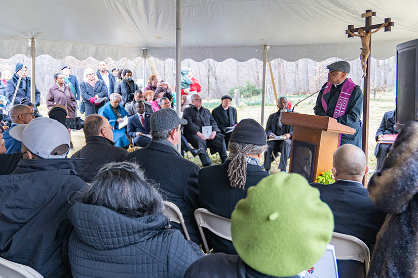 Washington Cardinal Wilton D. Gregory led a prayer service Feb. 25 for enslaved people believed to be buried in the cemetery at Sacred Heart Parish in Bowie, Md. The property is on a former plantation once owned by members of the Society of Jesus in Maryland in the 1700s and 1800s, and enslaved people who worked at that plantation may be buried in unmarked graves in the cemetery.