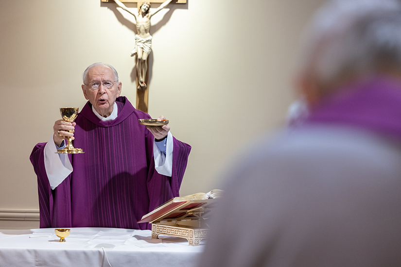 Auxiliary Bishop Emeritus Robert Hermann gave the homily while celebrating Mass on March 17 at Regina Cleri in Shrewsbury. Bishop Hermann will mark 60 years since his ordination to the priesthood on March 30.