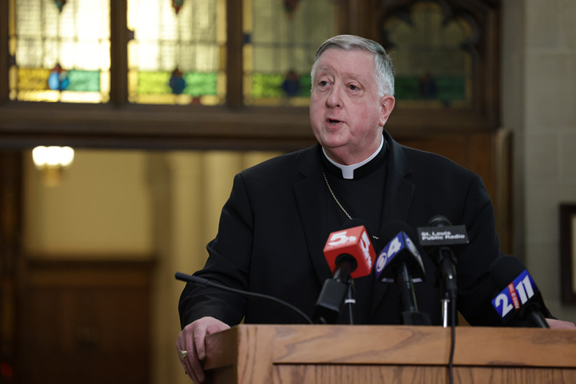 Archbishop Mitchell T. Rozanski spoke at a press conference May 27. At the press conference, Archbishop Rozanski announced the decisions of the All Things New strategic pastoral planning initiative.