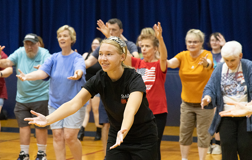Lindsey Struckel, a parishioner at St. Margaret Mary Alacoque, sang in the chorus line during rehearsal for “Hello, Dolly!” July 6 at St. Margaret Mary Alacoque in south St. Louis County.