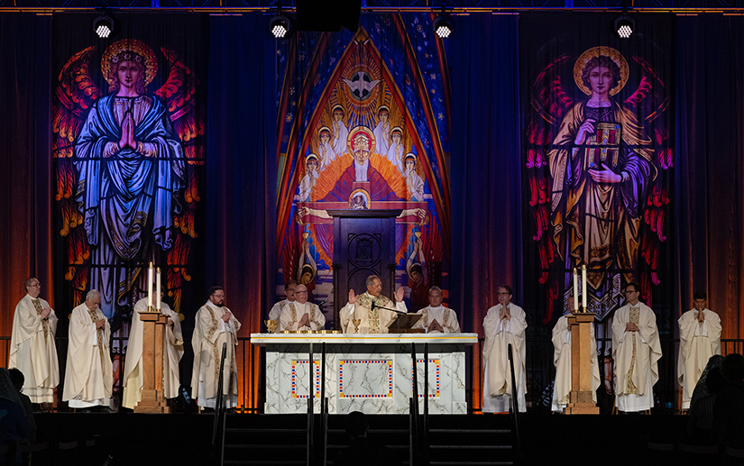 Bishop Oscar A. Solis of Salt Lake City and clergy from the diocese celebrated Mass July 9 at the Mountain America Expo Center in Sandy, Utah. An estimated 10,000 people from throughout Utah attended the Eucharistic Rally and Mass, which was the culmination of the diocese’s “Year of Diocesan Revival.”