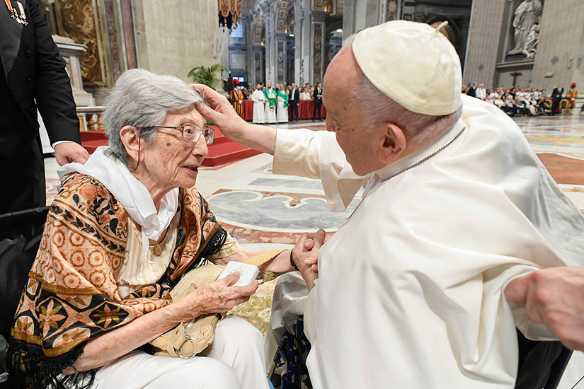 Pope Francis gave a blessing to 100-year-old Lucilla Macelli before celebrating Mass in St. Peter’s Basilica at the Vatican, marking World Day for Grandparents and the Elderly July 23.