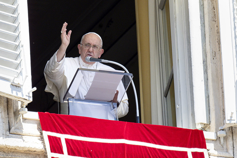 Pope Francis blessed visitors in St. Peter’s Square at the Vatican after praying the Angelus Aug. 13.