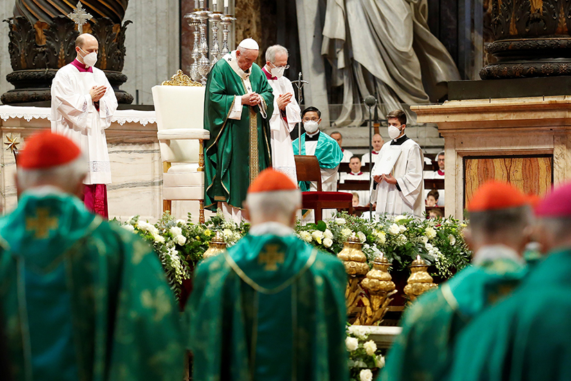 Pope Francis celebrated Mass in St. Peter’s Basilica at the Vatican Oct. 10, 2021, to open the process leading up to the assembly of the world Synod of Bishops in 2023.