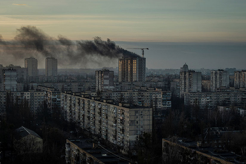 Smoke rose over a residential building after a Russian missile and drone strike, amid Russia’s attack on Ukraine, in Kyiv, Ukraine, Dec. 29.