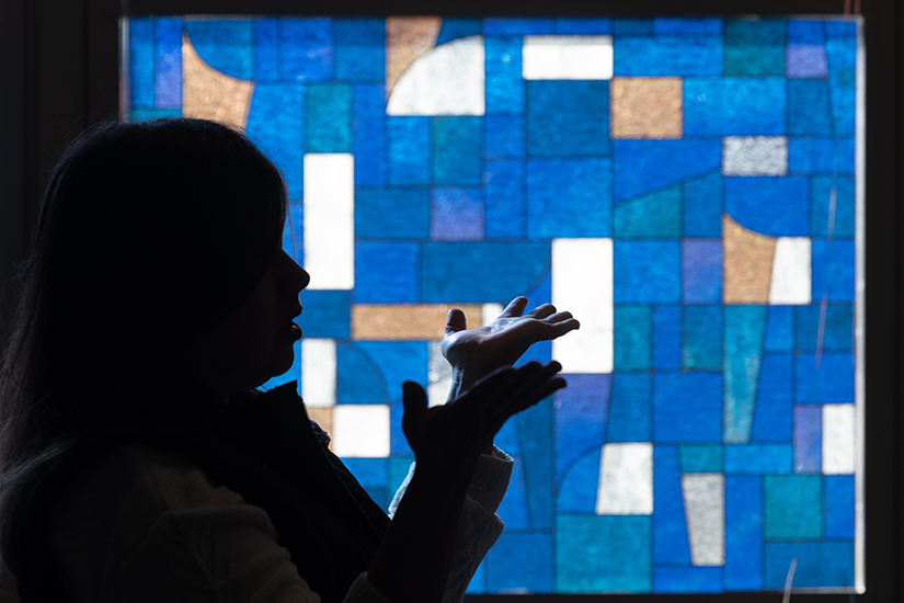Mary Elizabeth Pegg used American Sign Language while responding during Mass on Dec. 10 at a chapel at St. Richard Church’s parish center  in Creve Coeur. The Catholic Deaf Ministry’s signed Mass is celebrated at the location every Sunday.
