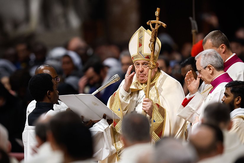 Pope Francis gave his blessing during Mass marking the feast of the Presentation of the Lord in St. Peter’s Basilica at the Vatican Feb. 2. The Mass also marked the Vatican celebration of the World Day for Consecrated Life.