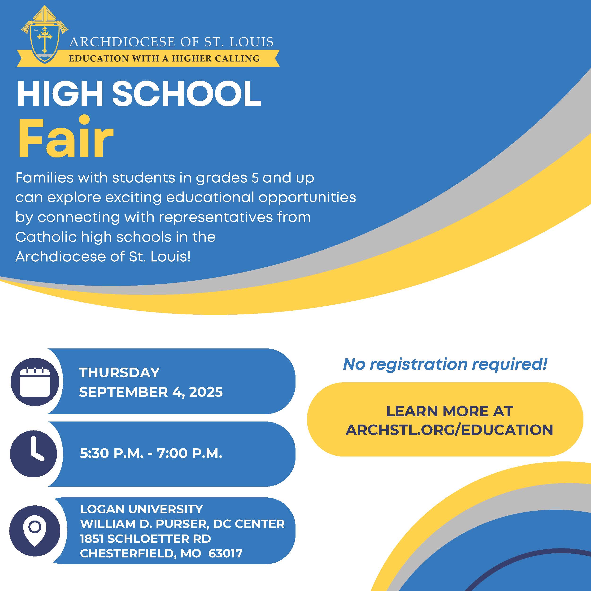 flyer that promotes upcoming high school fair that is scheduled for September 4 at Logan Univeristy